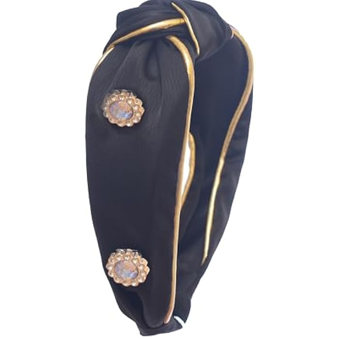Silk Headband for Girls with Pearls - Black Gold - Image 3